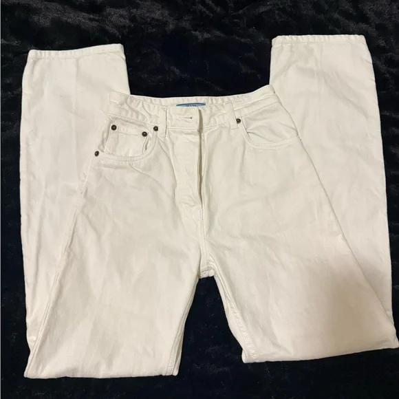 Prada White Jeans with Gold Triangle Logo - Picture 2 of 10